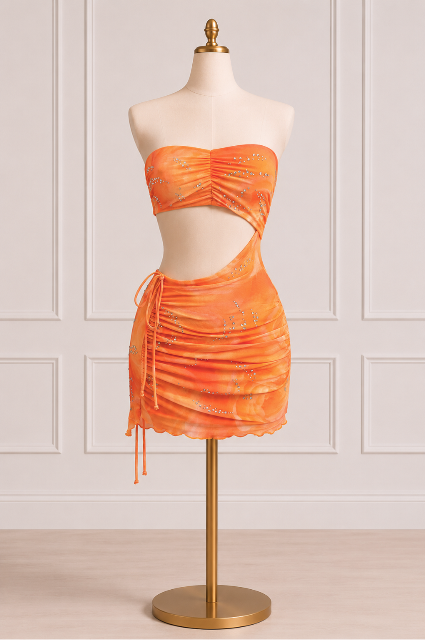 Vestido Ana Color Naranja Corto de Tul
