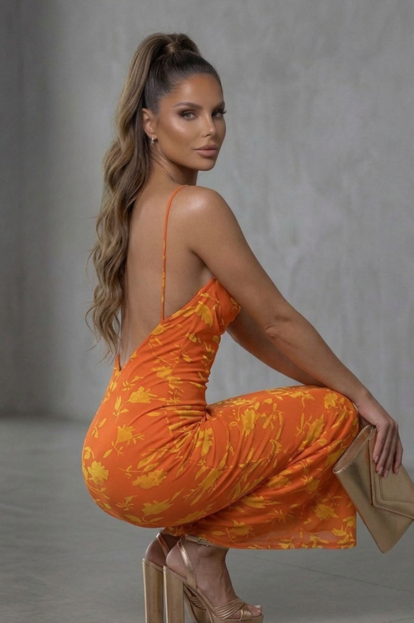 Vestido Largo Betania Naranja