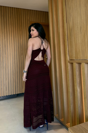 Carol Vestido Exclusivo en Hilo Largo color Rojo oscuro Espalda semi descubierta