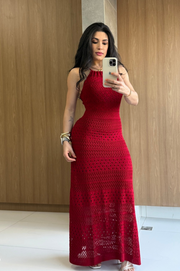 Carol Vestido Exclusivo en Hilo Largo color Rojo oscuro Espalda semi descubierta