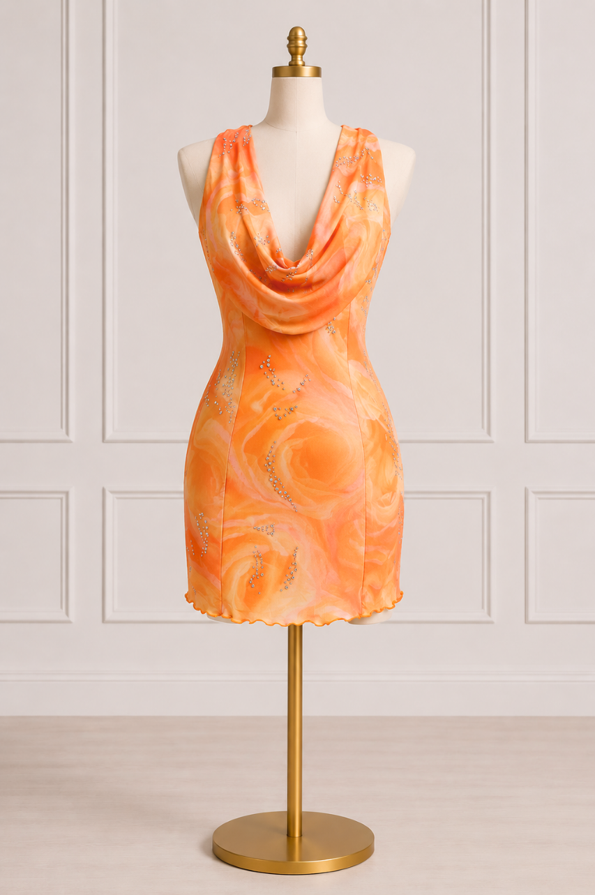 Vestido Carla Color Naranja Escote Drapeado