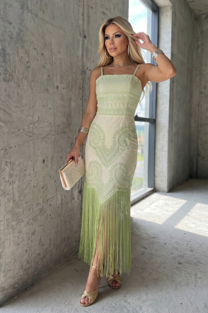 Vestido Vera de Flecos Color Verde
