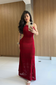 Carol Vestido Exclusivo en Hilo Largo color Rojo oscuro Espalda semi descubierta