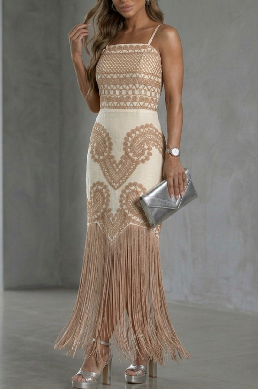 Vestido Vera de Flecos Color Beige