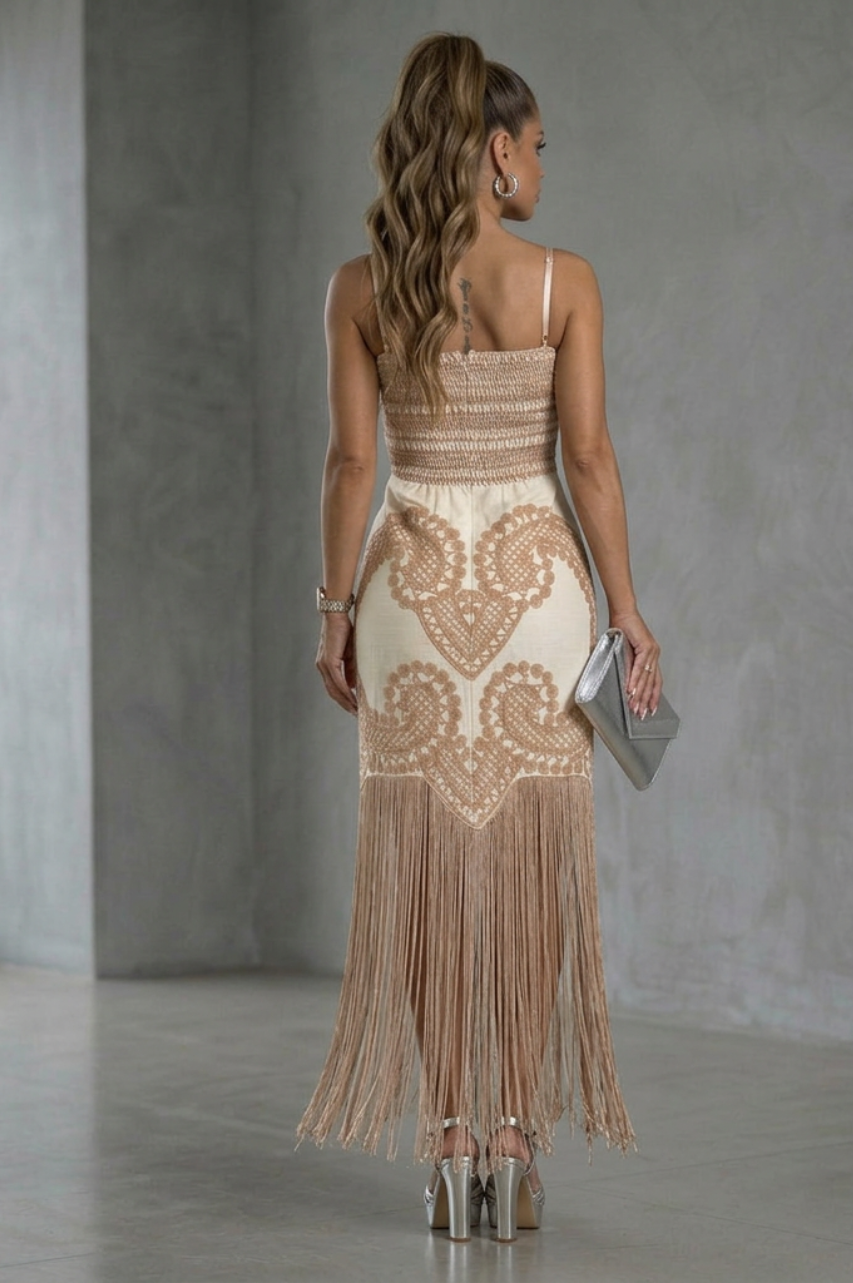 Vestido Vera de Flecos Color Beige