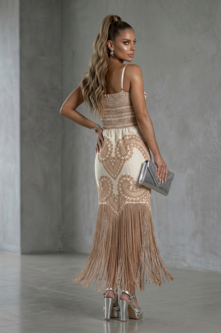 Vestido Vera de Flecos Color Beige