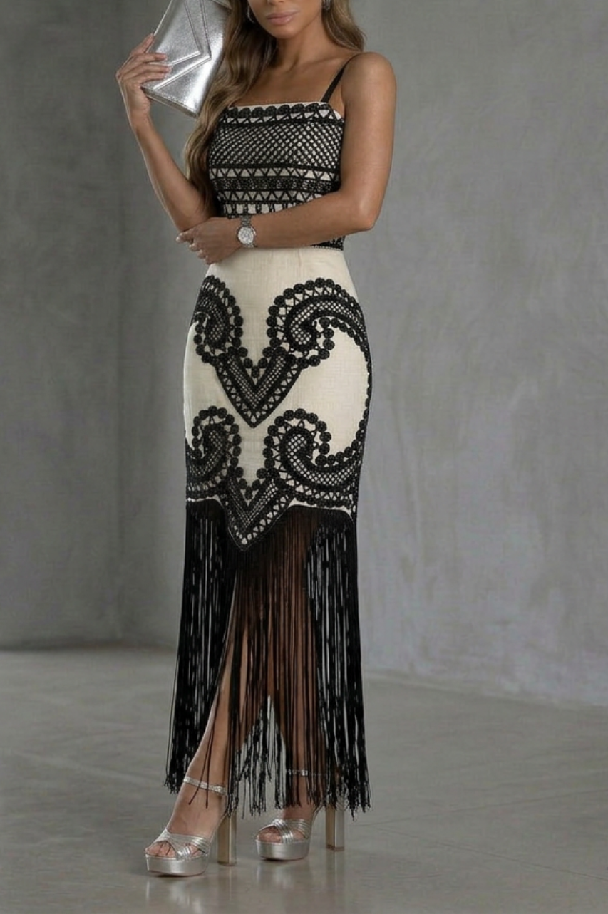 Vestido Vera de Flecos Color Negro