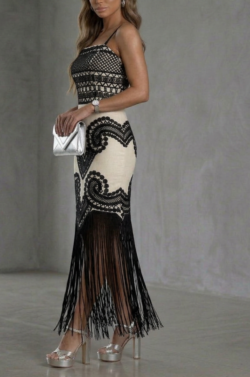 Vestido Vera de Flecos Color Negro