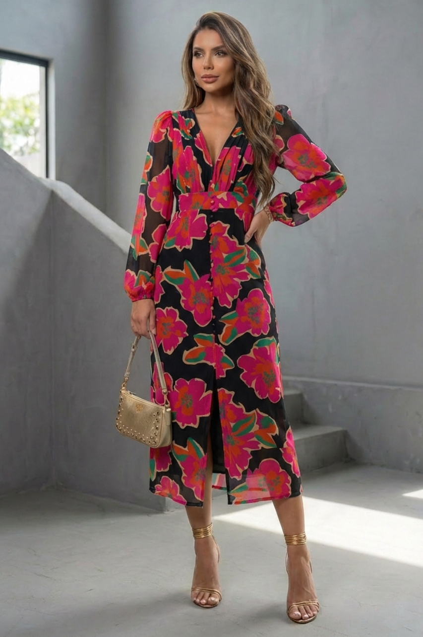 Vestido Midi Maya Fucsia