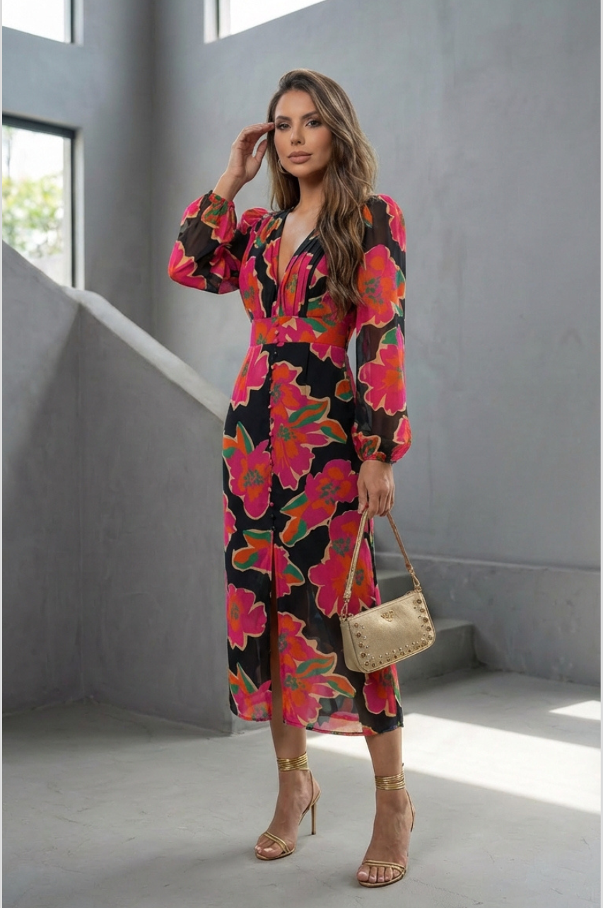 Vestido Midi Maya Fucsia