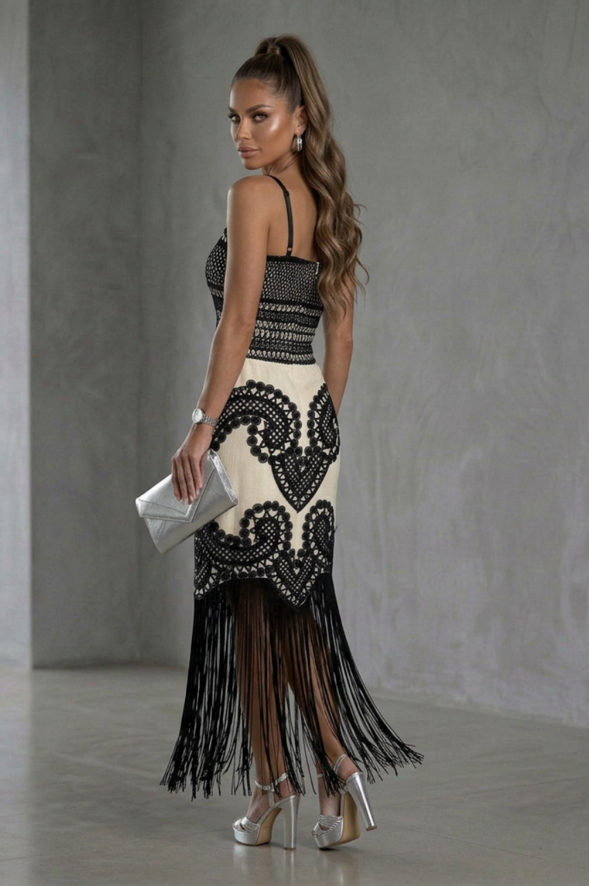 Vestido Vera de Flecos Color Negro