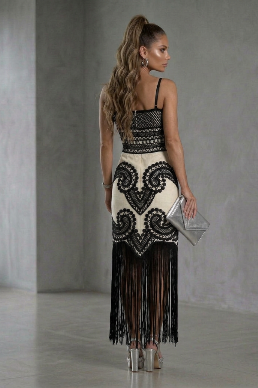 Vestido Vera de Flecos Color Negro