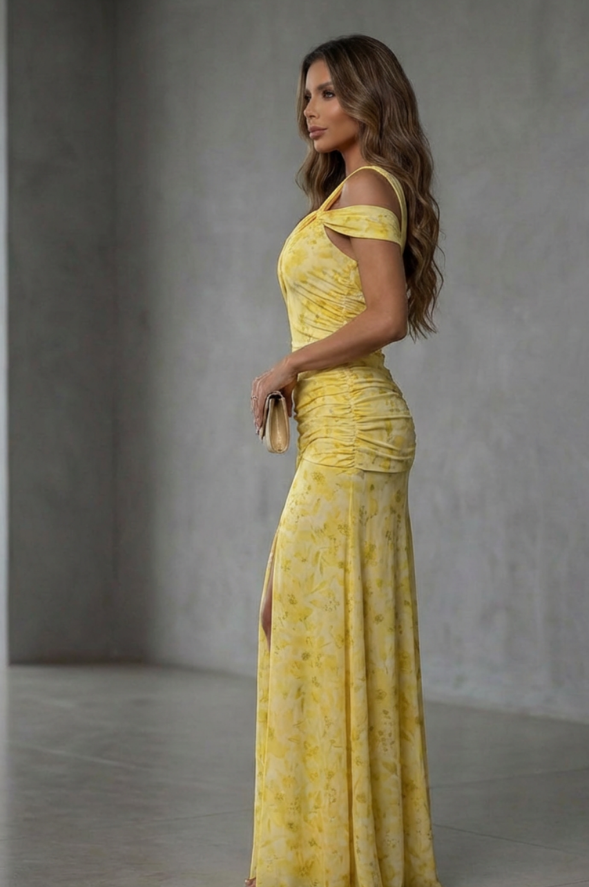 Vestido Largo Mel estampado amarillo