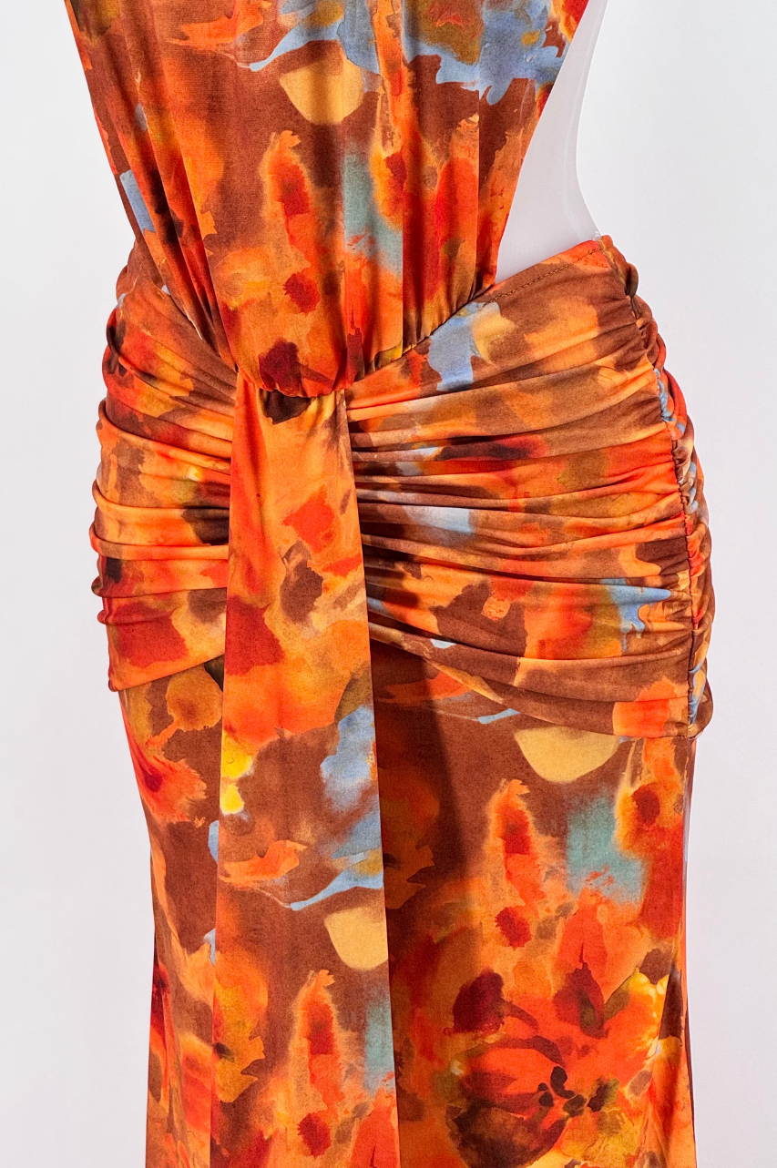 Vestido Largo Neila Color Naranja Espaldas Descubierta