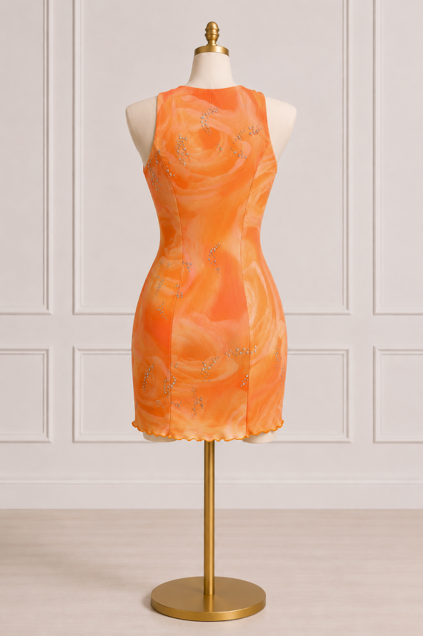Vestido Carla Color Naranja Escote Drapeado