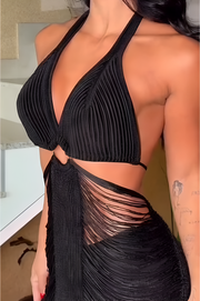 Vestido Dara Hecho a Mano en Hilo Negro con Short Incorporado