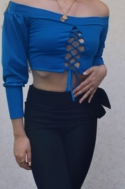 Top Rosanny Azul royal  manga larga con escote cruzado