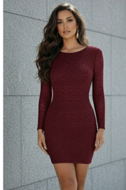 Vestido Alba Vino Corto de Encaje con Espalda Descubierta