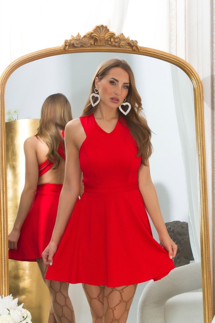 Vestido Rosalia Rojo Corto con espalda cruzada semi descubierta