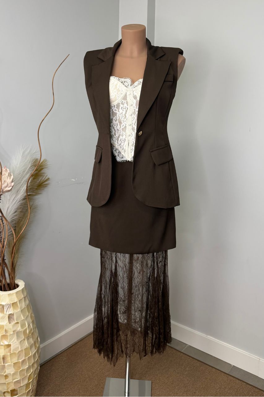 Conjunto Chaleco y Falda Margot Marrón