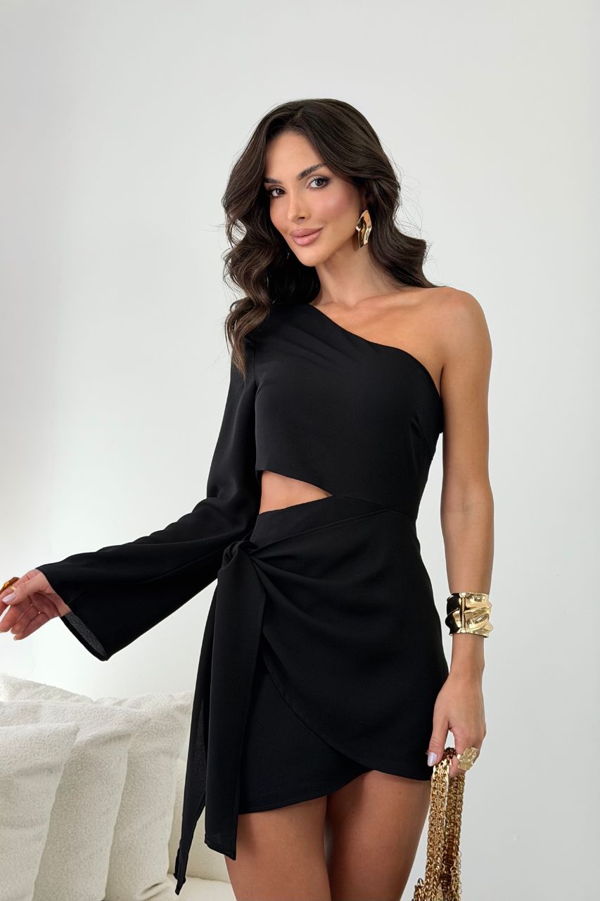 Vestido Gloria Negro Asimétrico
