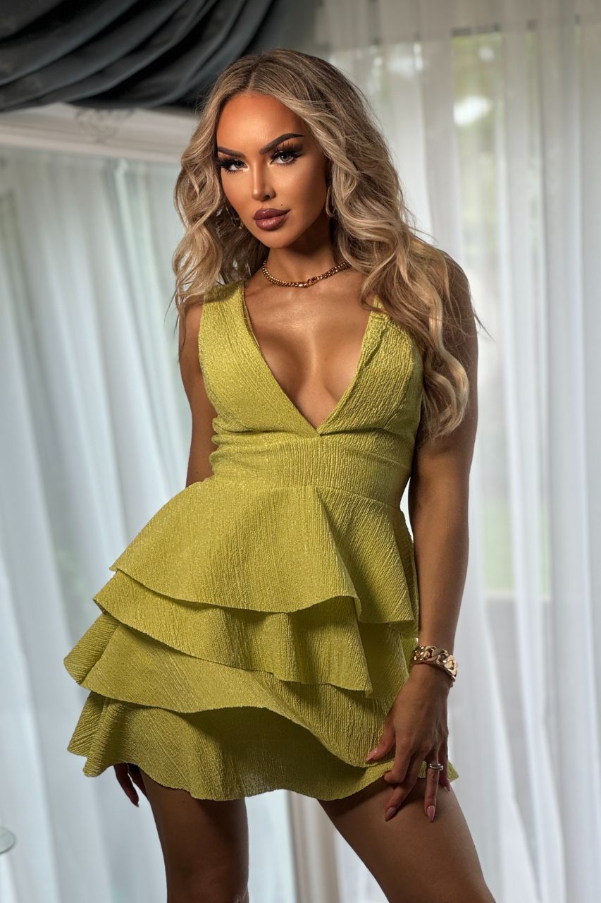 Vestido Yessi Lima corto con tirantes y escote en V con espalda semi descubierta