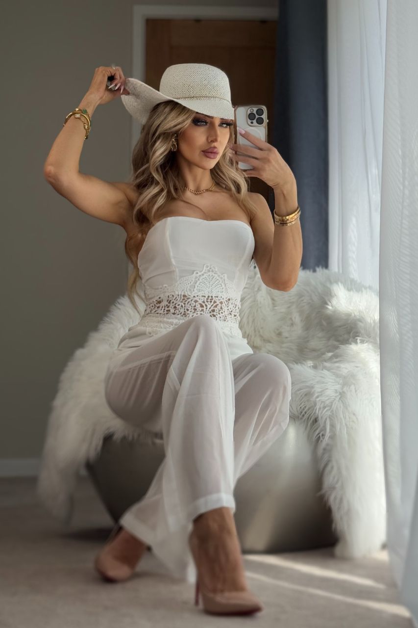 Lourdes Mono Largo Blanco con detalle semitransparente