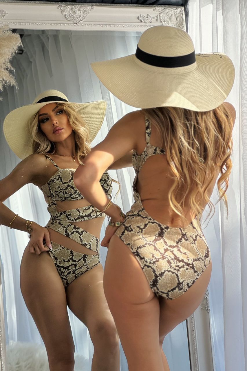 Trikini Lola Animal Print de serpiente beige con espalda descubierta