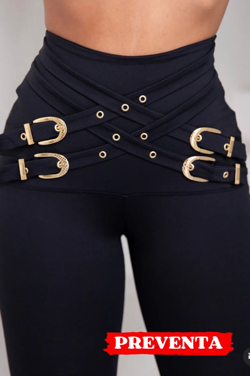 Pantalón Bethy Negro con detalle cinturón entrecruzado