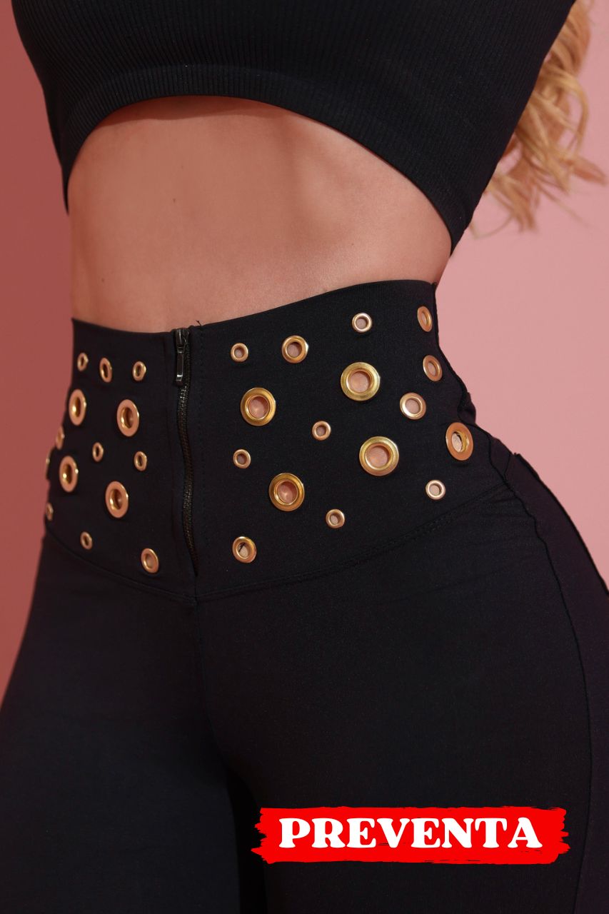 Pantalón Valery Negro con detalles dorados y cremallera