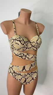 Trikini Lola Animal Print de serpiente beige con espalda descubierta