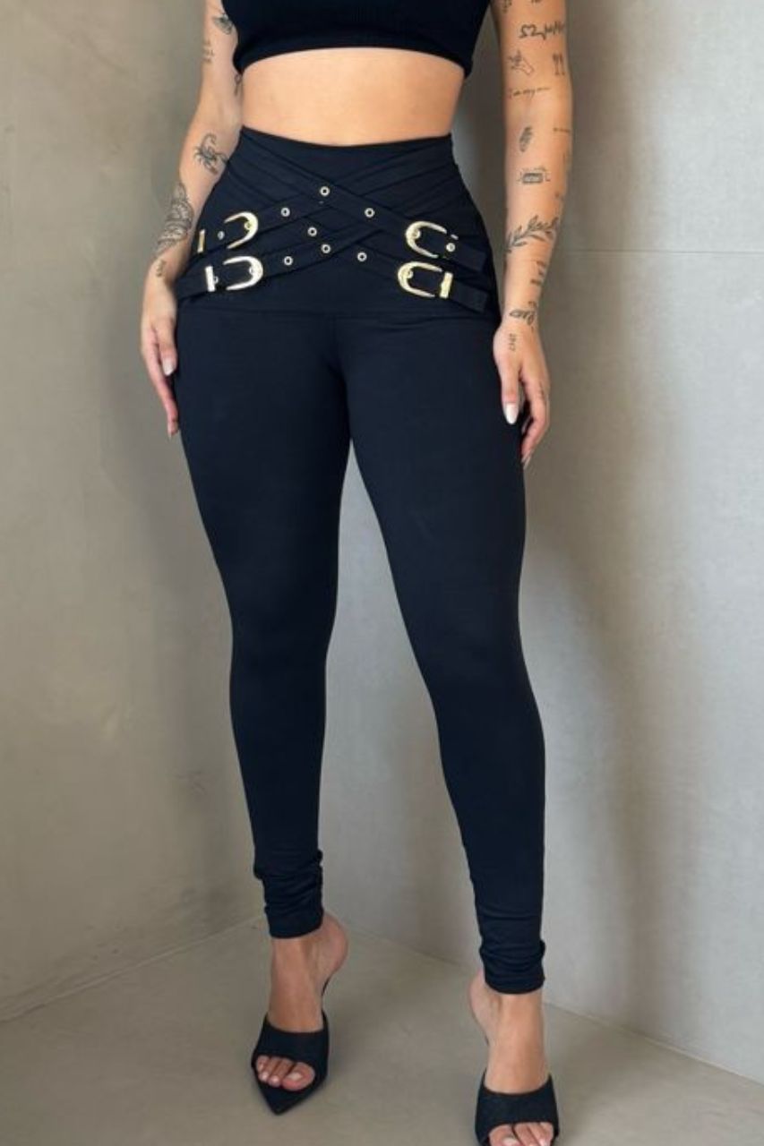 Pantalón Bethy Negro con detalle cinturón entrecruzado