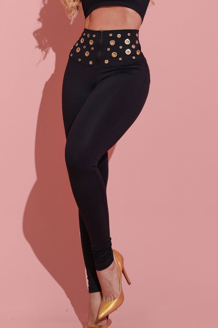 Pantalón Valery Negro con detalles dorados y cremallera