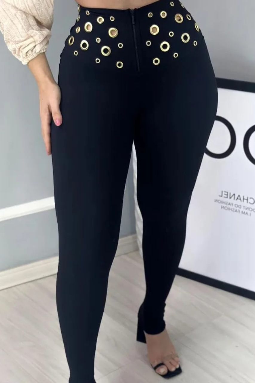 Pantalón Valery Negro con detalles dorados y cremallera