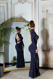 Ioana Vestido Largo Lurex Azul Marino con Espalda descubierta