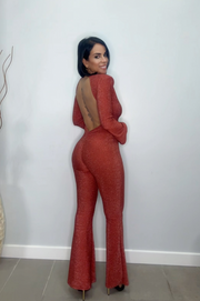 Zoe Mono Terracota acampanado con Escote V profundo