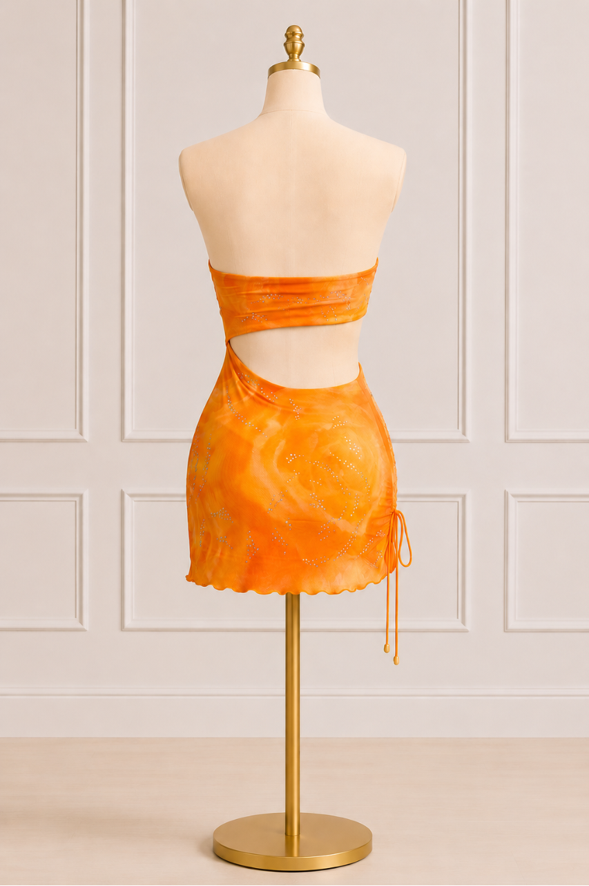 Vestido Ana Color Naranja Corto de Tul