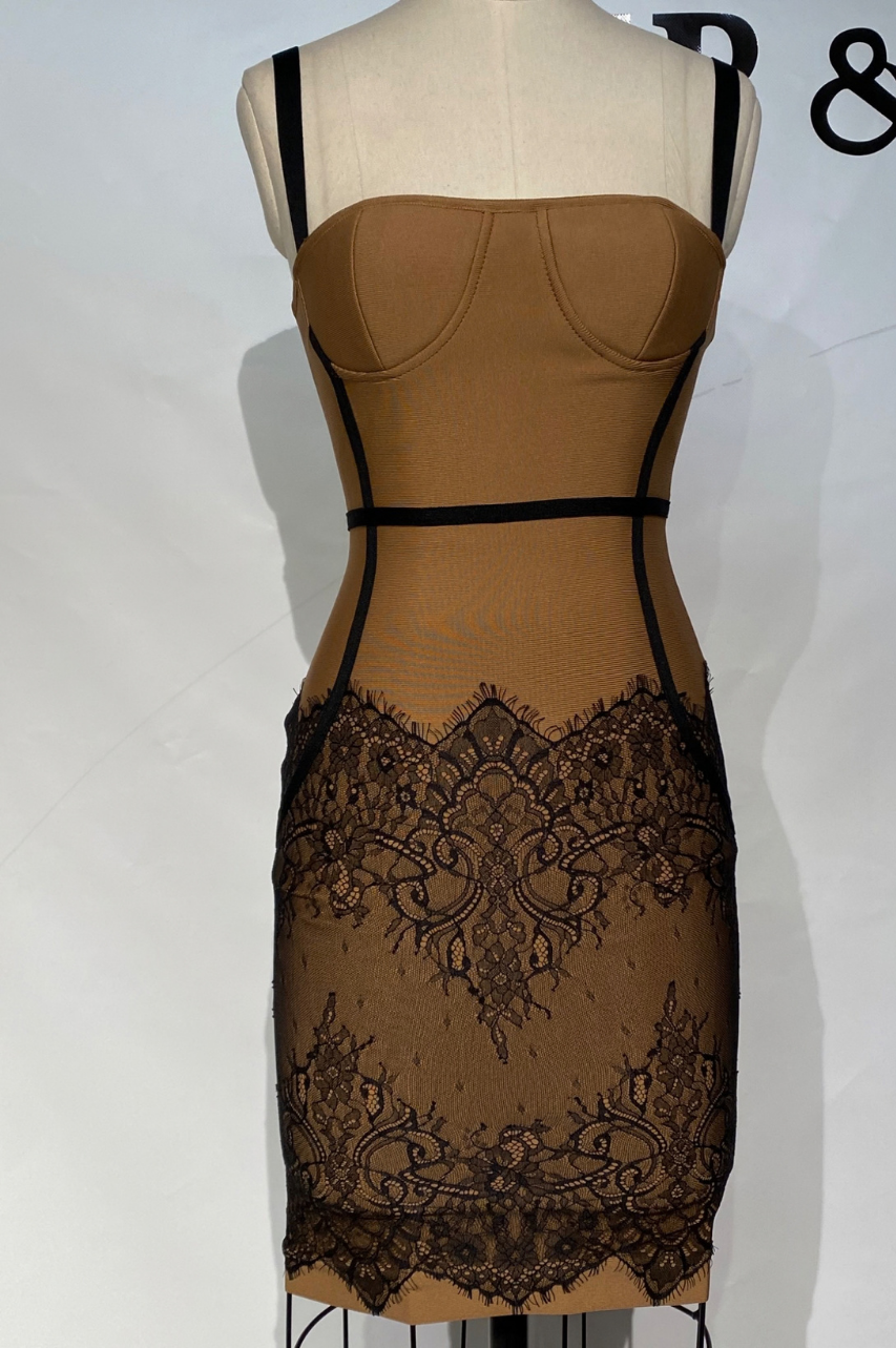 Vestido Bandage Isabel con Encaje Negro