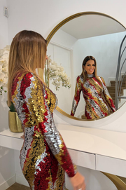 Vestido Mónica Largo de Lentejuelas Forrado Manga Larga