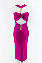 Jady Vestido de Fiesta midi buganvilla con detalle dorado