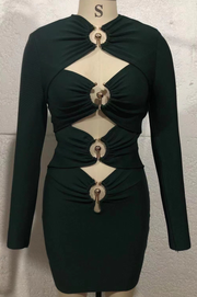 Vestido Bandage Altagracia Negro con mangas largas y escote