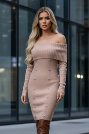 Viena Vestido Beige de Punto manga larga