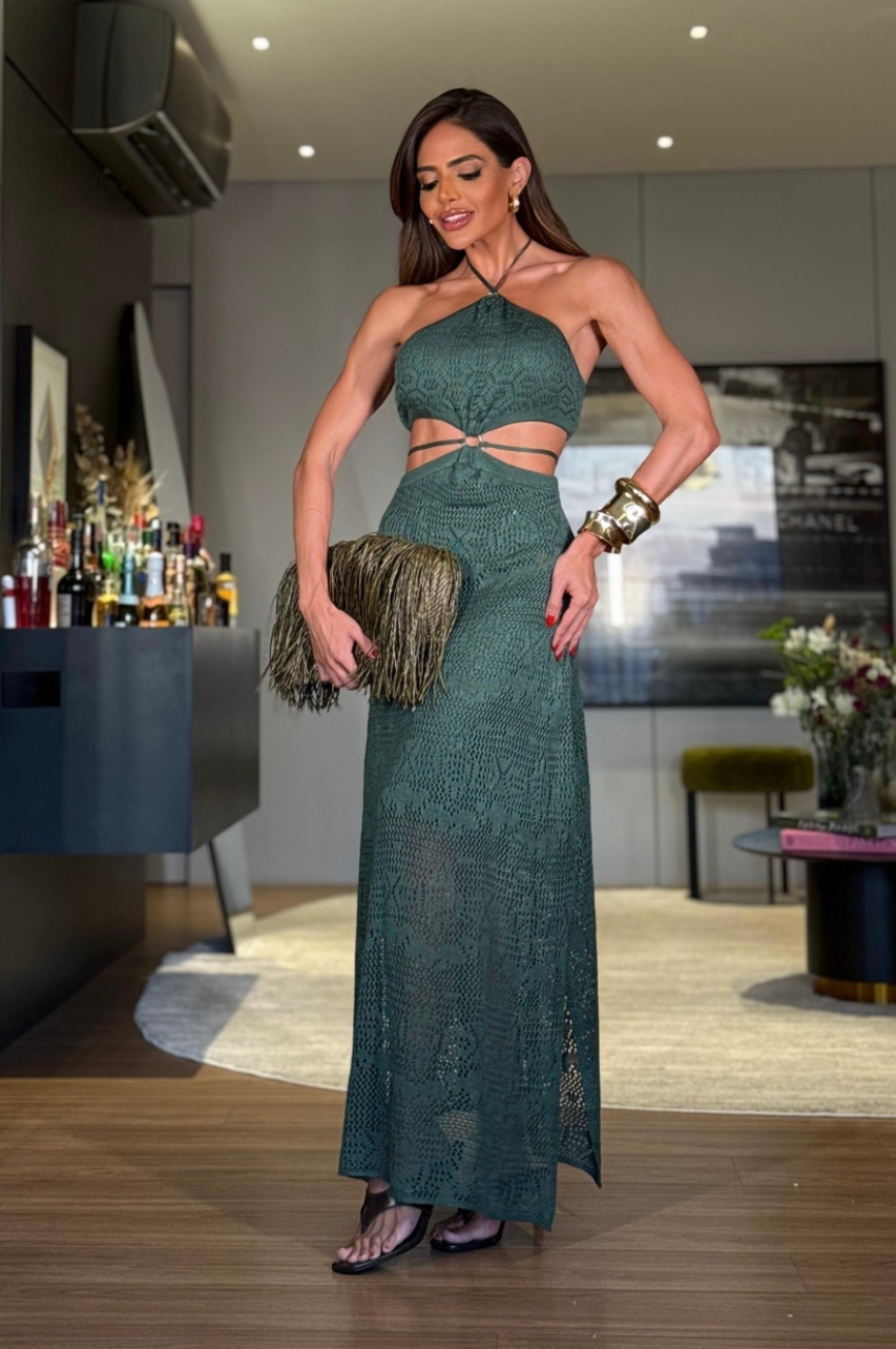 Mamen Vestido Exclusivo en Hilo Largo color Verde oscuro