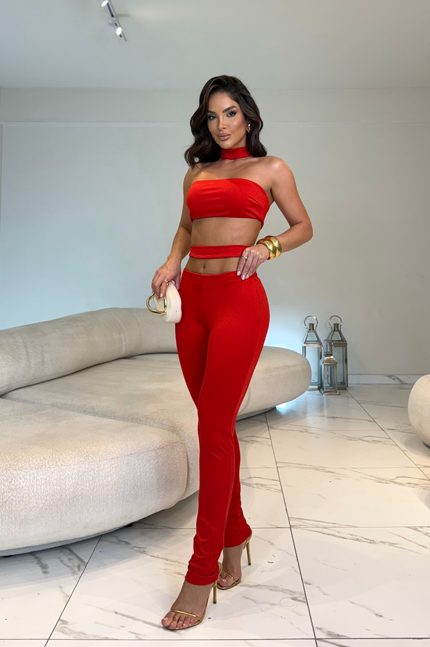 Dayana Mono Largo Rojo sin mangas con detalle de abertura en la cintura