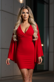 Vestido Patricia Rojo Corto con escote en V y mangas colgantes