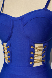 Vestido Joyce Bandage Azul Royal  Efecto Corset & Abertura Elegante