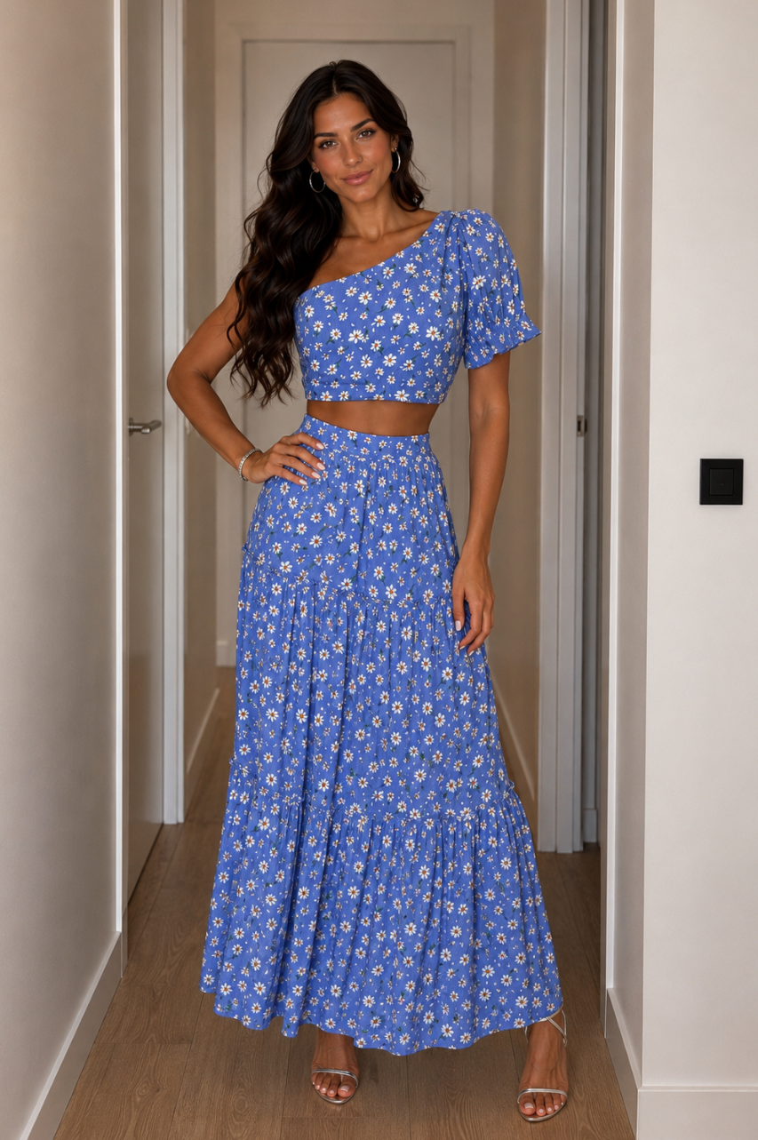 Conjunto Lívia Azul de falda Larga y Top