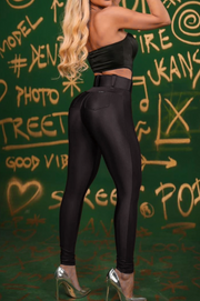 Pantalón Mía Negro Satinado con cinturón forrado