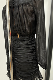 Reina Vestido de Fiesta Negro con Volantes y Mangas Largas