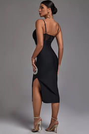 Vestido Bandage Evan negro de tirantes con Detalle plateado